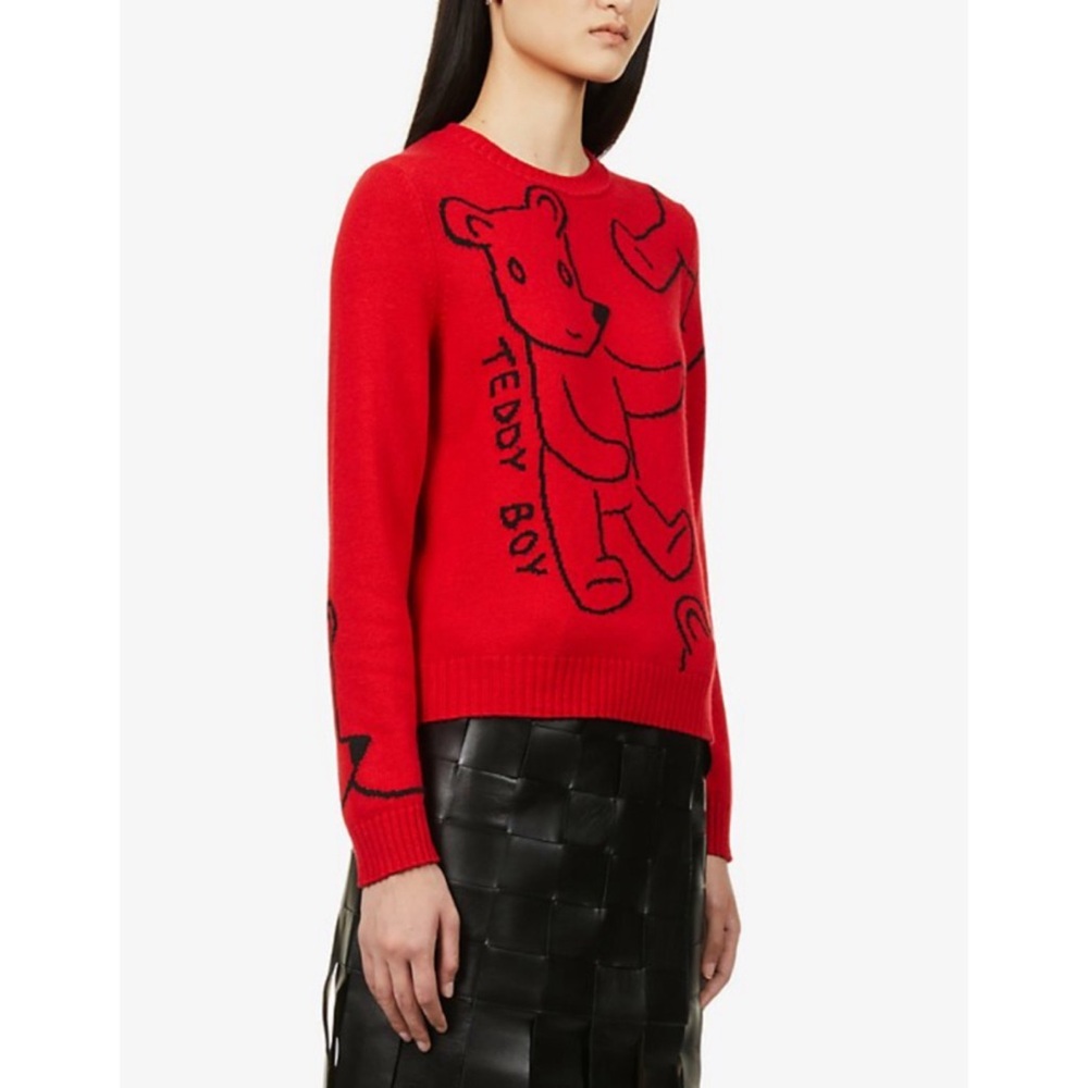 United Colors Of Benetton Red Knit Sweater with Black Teddy Outline